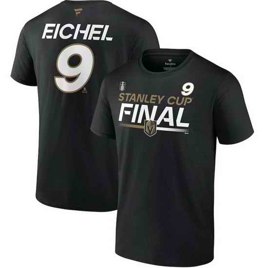 Men Vegas Golden Knights 9 Jack Eichel Black 2023 Stanley Cup Final Authentic Pro Name  26 Number T Shirt